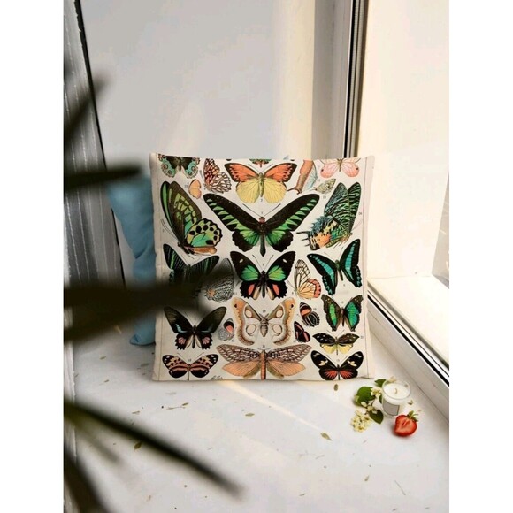 Accent Throw Pillowcase Botanical Butterflies Monarch Butterfly Cushion Cover - Picture 9 of 13